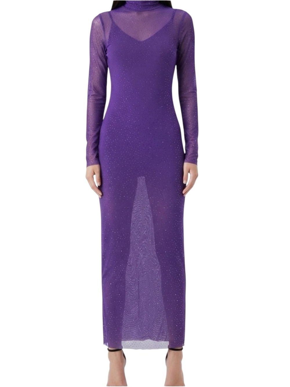 AFRM Purple Long-Sleeve Sheer Sparkle Gown